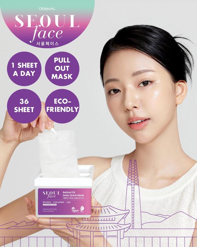 Máscara facial DERMAL Seoul Face Retinol 3X Daily Quick 36 folhas